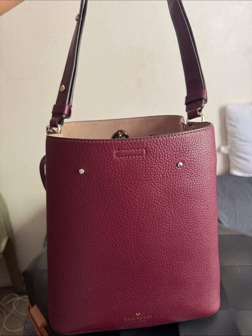 Kate Spade Marti Pebbled Leather Medium Bucket Bag in Deep Berry. - Picture 8 of 8